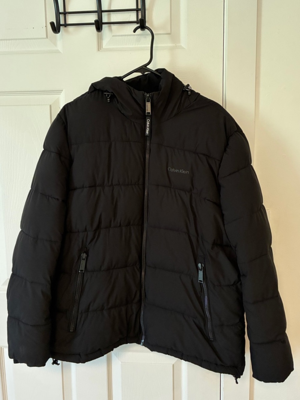 Men’s Calvin Klein Black Quilted Puffer Jacket with Hood Large Sorona Aura